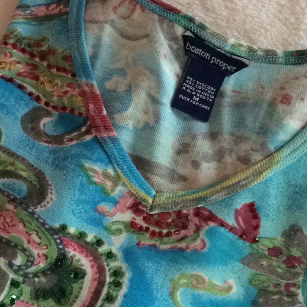 Boston Proper Crop Top Aqua Paisley Boho